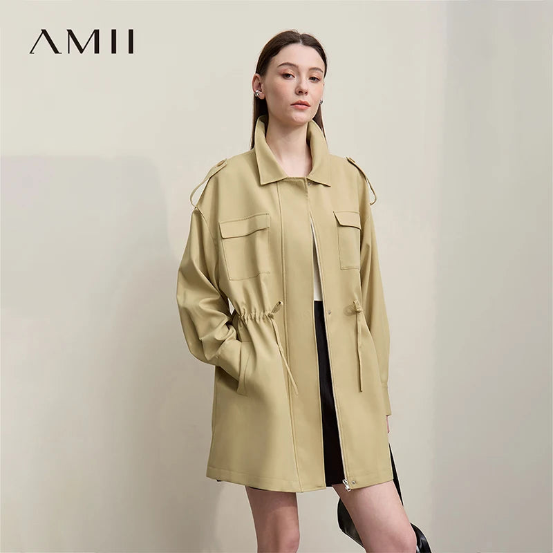 អាវធំ Amii Trench Coat រដូវស្លឹកឈើជ្រុះឆ្នាំ ២០២៦ អាវធំថ្មីសម្រាប់នារី មានខ្សែរ៉ូត ចង្កេះមានហោប៉ៅរលុង មានខ្សែរ៉ូត 12641128