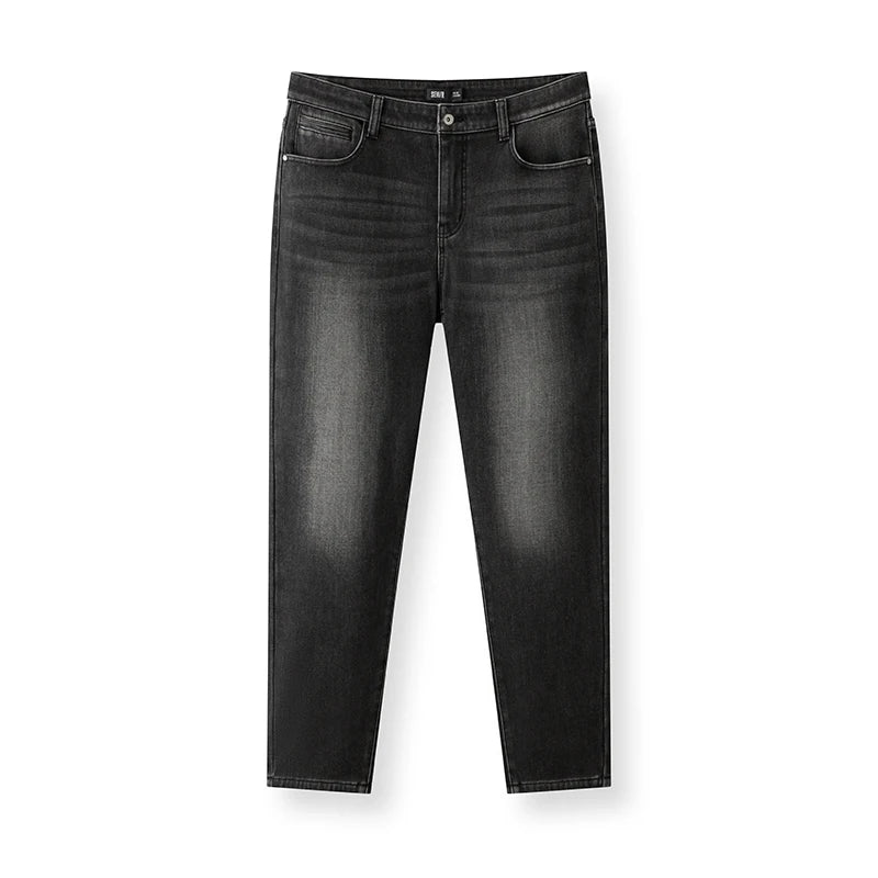 Semir Men Jeans Fleece Lined Stretch Tapered Fit Whisker Distressed Wash 2026 Vintage Warm Urban Casual Denim PantsSemir Men Jea
