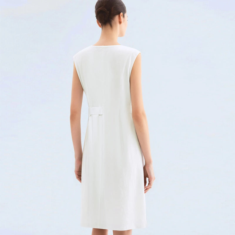 Amii Women's Summer Dress 2026 New Solid Color Loose Simple Elegant Office V-Neck A-Line Midi Women's Casual Dresses 12652058