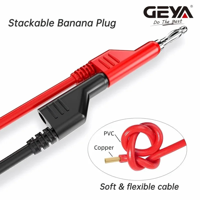 GEYA 5pcs 4mm Stackable Banana Plug to Alliagtor Clip Test Leads Crocodile Clamps Durable Multimeter Testing Cables 1M