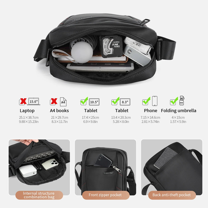 Tigernu Shoulder Bags For Men Business Messenger Bag 10inch Ipad Bags Male Crossbody Bags Handbag Casual Travel Bags Sling Pack