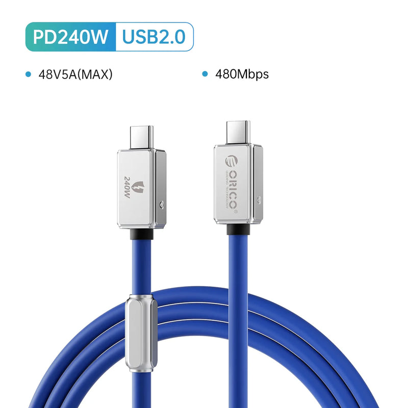 ORICO USB4 Cable 240W Compatible Thunderbolt 4 Video 8K60Hz PD3.1 USB C Fast Charge Data Transfer Silicone for Macbook iPhone15