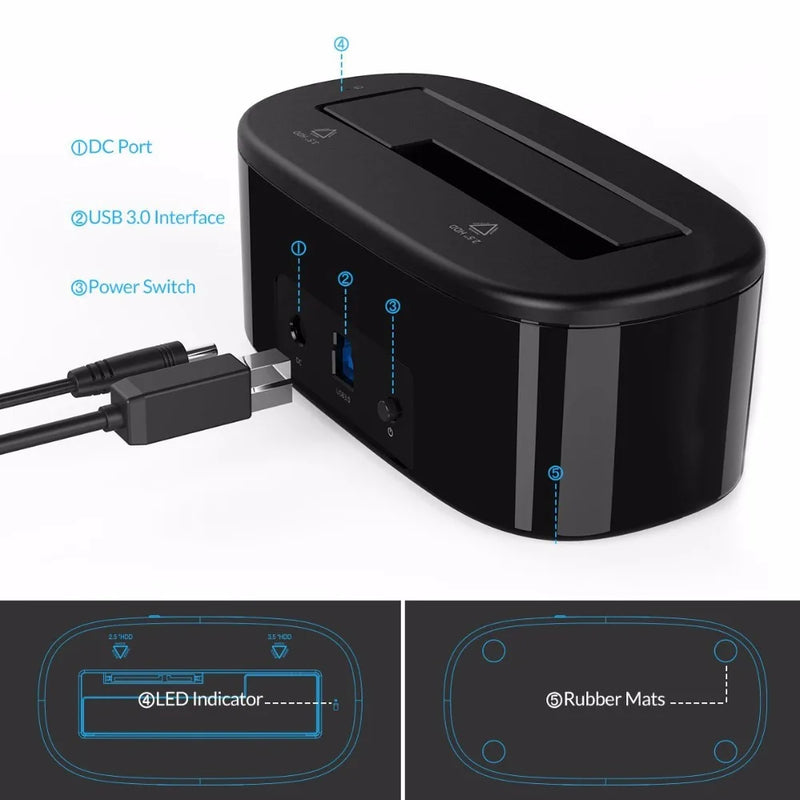 ORICO Hard Drive Docking Station USB 3.0 to SATA HDD Docking Station for 2.5/3.5 inch SATA Hard Drive Card Reader Support