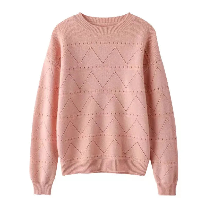 Hollow Out Pullover Sweater Women New Autumn Winter Loose Knit Long Sleeve Bottom Top Round Neck Warm Pull Femme Knitwears