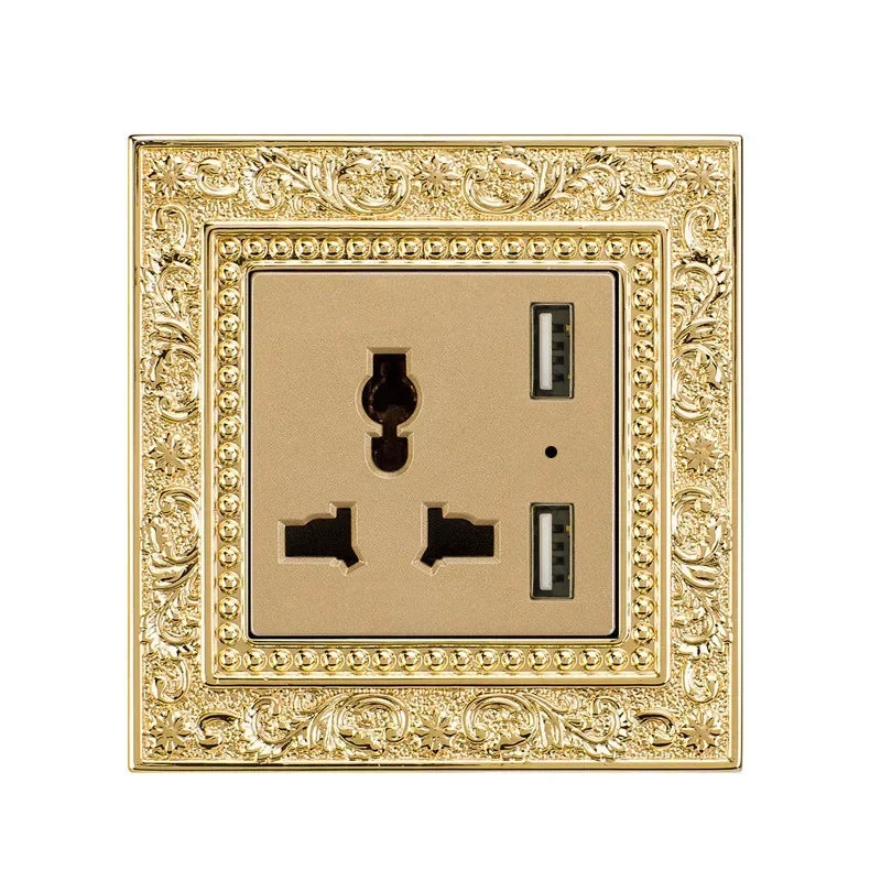 Luxurious metal European vintage antique EU wall lamp switch socket panel brass metal villa  home light switch 1/2/3 gang 2 way