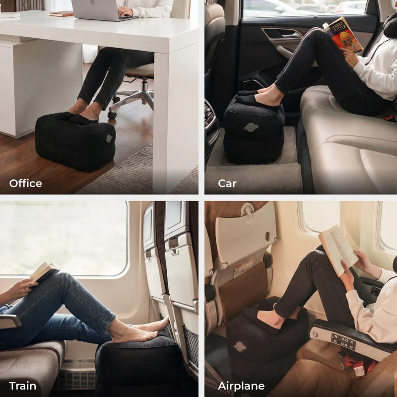 FLEXTAIL X VOLLYC Inflatable Travel Foot Rest with 700mAh Rechargeable Air Pump, Adjustable Height Leg Rest for Airplane, office