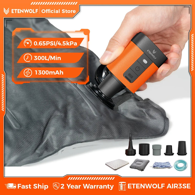 ETENWOLF AIR 3SE ស្នប់ខ្យល់អគ្គិសនី 1300mAh ស្នប់ខ្យល់ខ្នាតតូចសម្រាប់ក្រៅផ្ទះ សម្រាប់ពូកខ្យល់ អណ្តែតទឹកក្នុងអាងហែលទឹក បន្ទះសម្រាប់ដេក និងឧបករណ៍បូមខ្យល់សម្រាប់បូមធូលី