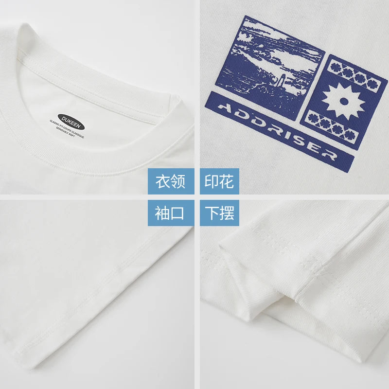 DUKEEN 240G Heavyweight Men's T Shirts 100% Cotton Summer New Fashion Print Crew Neck Short Sleeve Tees Men's Clothing