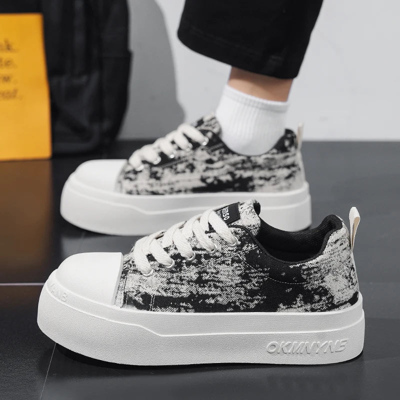 Men's canvas Thick sole casual shoes Four seasons new breathable light soft-sole outdoor walking shoes comfort sports board shoe