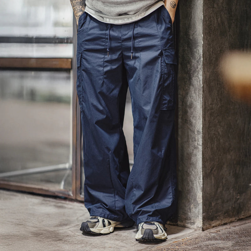 Maden Retro Men's M65 Big Pocket Casual Pants Straight-Leg Lightweight Trousers Blue Woven Long Pants for Autumn Streetwaer