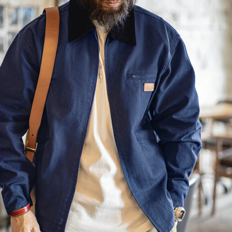 Maden Retro Canvas Detroit Hunting J001 Jacket Heavyweight Pocket Work Jacket Lapel Collar Zipper Coat for Men's Spring and Fall