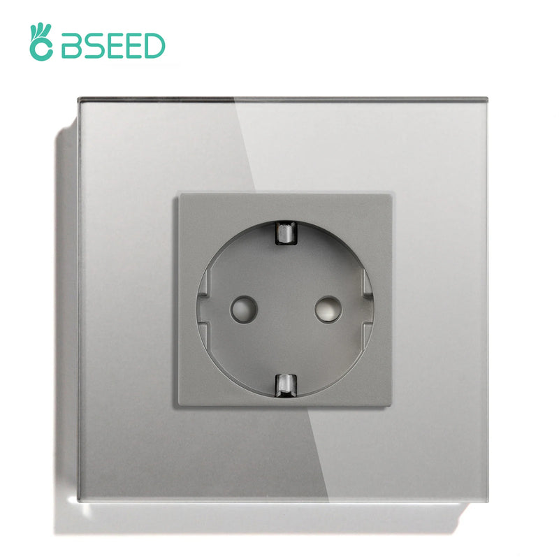 BSEED EU Double Wall Light Switches Touch Switch Wall Socket USB Type-C Charge Port Crystal Glass Panel Switch Blue Blacklight