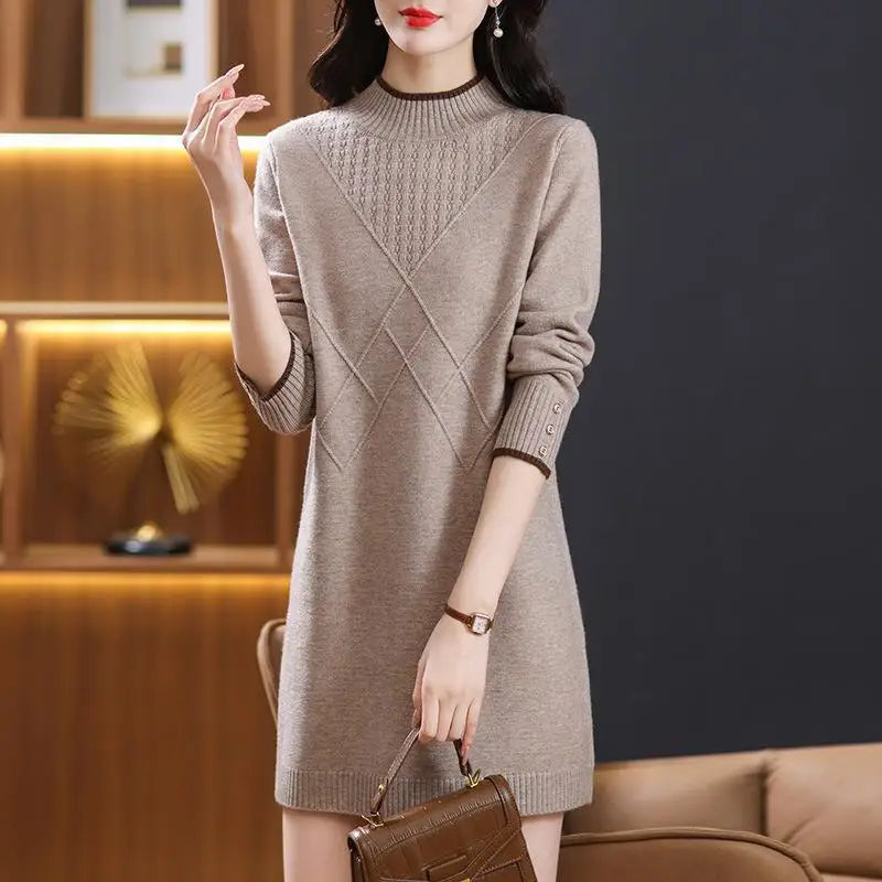 អាវប៉ាក់កអាវ Turtleneck ដៃវែងសម្រាប់ស្ត្រី សម្លៀកបំពាក់ស្ត្រី រដូវស្លឹកឈើជ្រុះ រដូវរងា អាវប៉ាក់មូលដ្ឋាន រោមចៀម អាវយឺតសម្រាប់ស្ត្រី