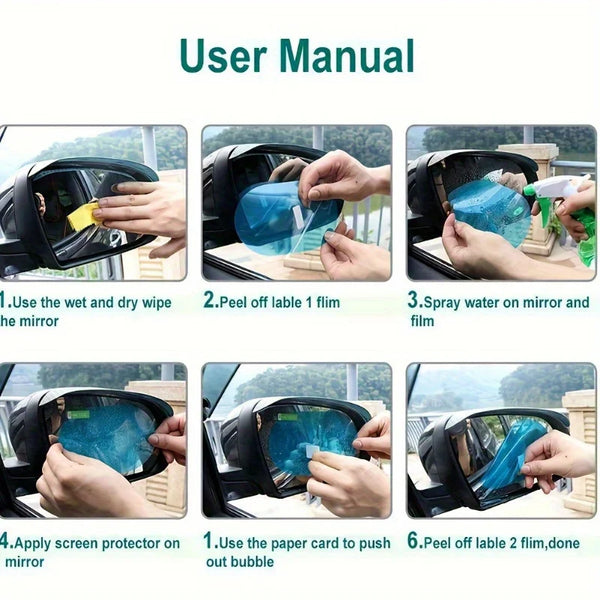 2pcs Car Rearview Mirror Rainproof Film,Full Screen Anti Fog,Waterproof Membrane,for Smooth Driving In Rainy And Foggy Weather