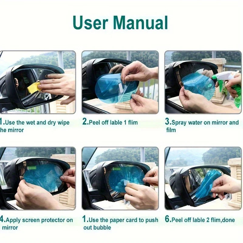2pcs Car Rearview Mirror Rainproof Film,Full Screen Anti Fog,Waterproof Membrane,for Smooth Driving In Rainy And Foggy Weather