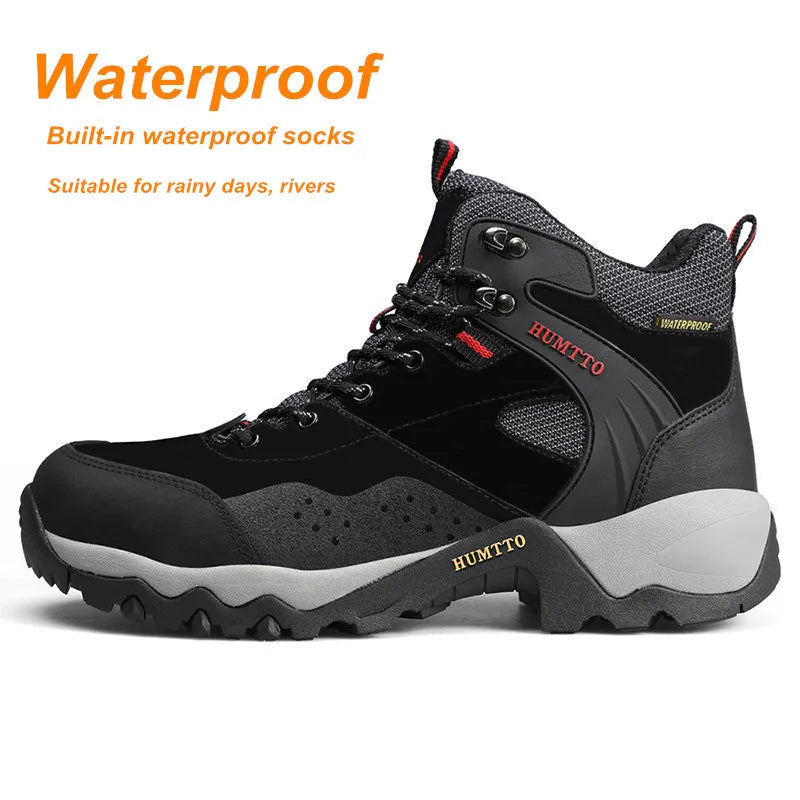 HUMTTO Waterproof Trekking Sneakers for Men Winter Leather Hunting Outdoor Hiking Shoes Sport Walking Tactical Safety Boots Mens