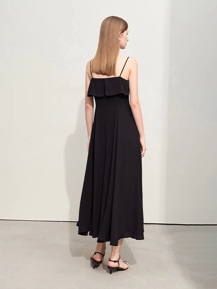 Amii Minimalism Dresses for Women 2026 Summer New Solid Long Large A-line Swing Thin Chiffon Halter Slim Trendy Dress 12442096