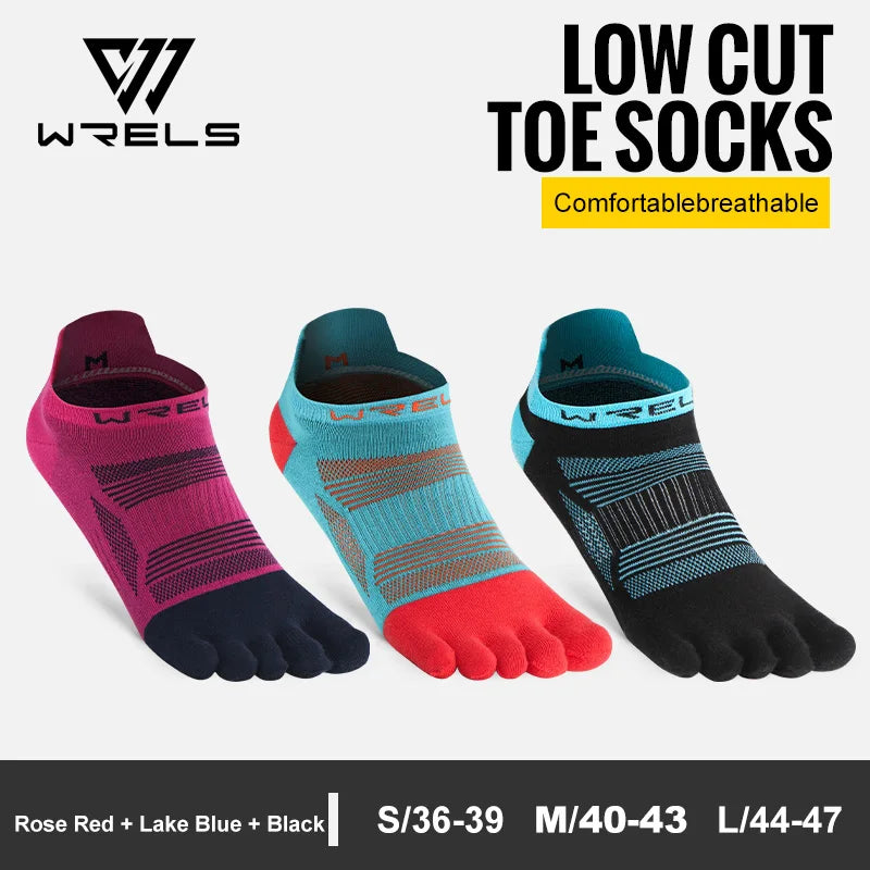 WRELS Five Finger Toe Running Socks Athletic Breathable Five Finger Socks High Performance Moisture Wicking Five Toe Socks