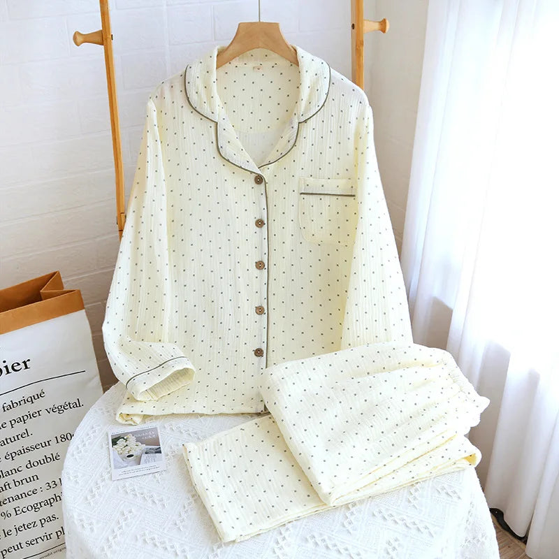 Pijamas De Mujer New 100% Cotton Sleepwear Sleeping Clothes Lapel Long Sleeve Home Clothing Spring Autumn Casual Pajamas Women