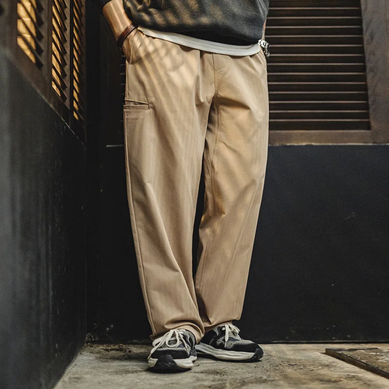 ខោ Maden Herringbone Easypants ធម្មតា Cleanfit Straight Tapered Solid Color Elastic Waistband Design Long Pants