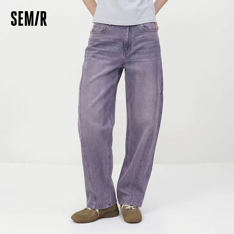 Semir Women Pants Denim Cotton Vintage Distressed Slit Wide Leg Curved Street Style Fashion Cool 2026 Summer Casual Wear Top