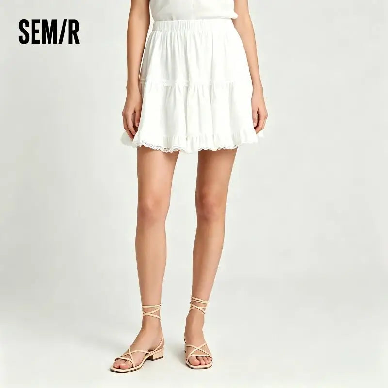Semir Women Skirt Jacquard Lace Trim Fluffy Cake Dress A Line Minimalist Temperament Cute Mini 2026 Summer Top