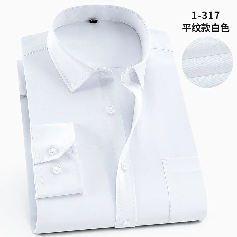 White Men Twill Long Sleeve Shirt,Single Breasted Lapel Asian Size Shirts,Wedding/Business/Office/Casual Tops Camisas,M-8XL 9XL