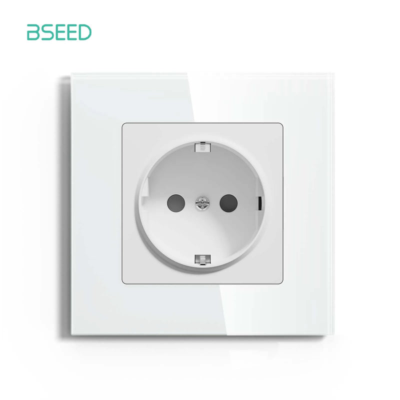 BSEED EU Power Socket Electrical Outlets Triple Power Plugs Crystal Glass Panel 16A European Standard Wall Socket 86*86mm