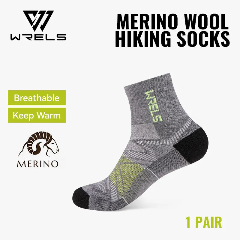 WRELS 1/2/3pairs Merino Wool Ankle Hiking Running Socks Compression Support Thick Cushion Moisture Wicking Breathable Socks