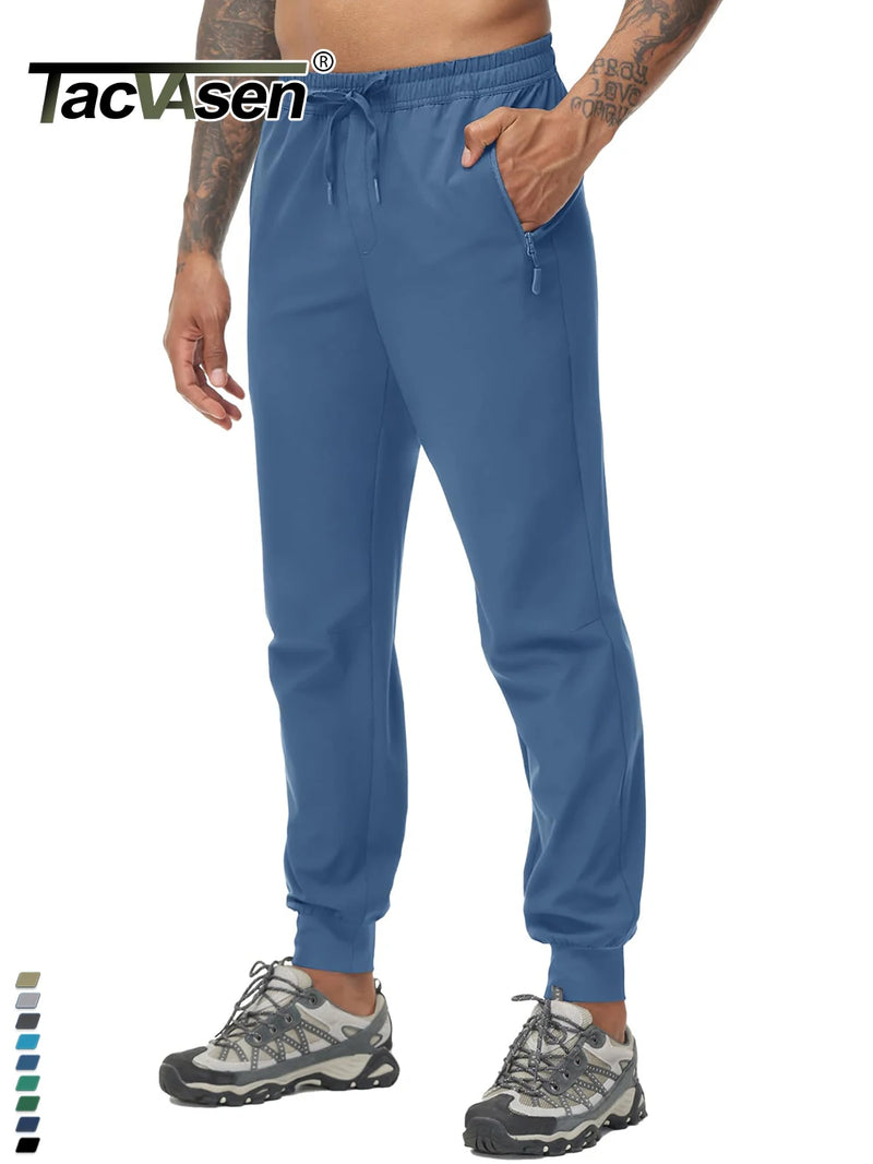 TACVASEN Men's Lightweight Waterproof Athletic Joggers Zipper Pockets Quick Dry Track Running Pants Gym Sweatpants Workout Golf