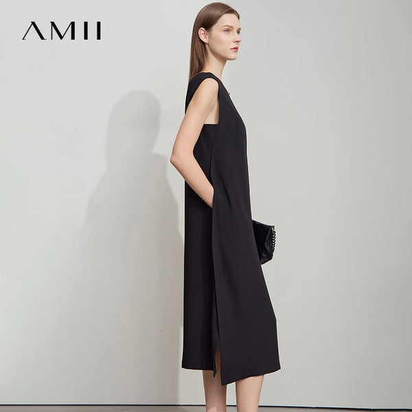 រ៉ូបការិយាល័យ AMII Minimalist សម្រាប់នារីរដូវក្តៅ ឆ្នាំ២០២៥ ដៃអាវមូល កអាវមូល រ៉ូបរលុង រ៉ូប Chiffon សម្រាប់នារីទាន់សម័យ 12522075