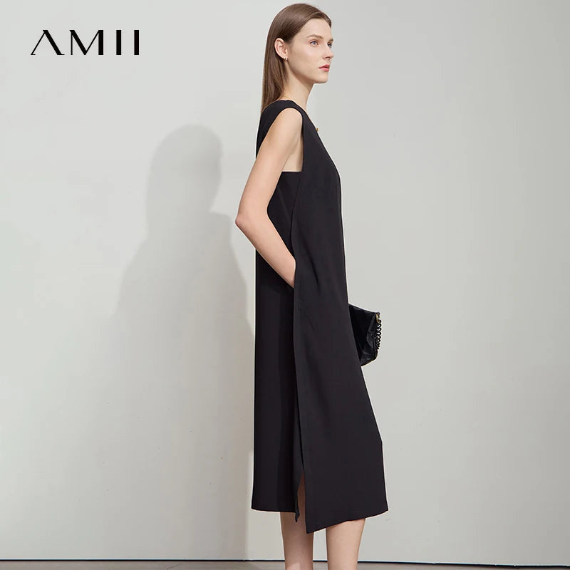 រ៉ូបការិយាល័យ AMII Minimalist សម្រាប់នារីរដូវក្តៅ ឆ្នាំ២០២៥ ដៃអាវមូល កអាវមូល រ៉ូបរលុង រ៉ូប Chiffon សម្រាប់នារីទាន់សម័យ 12522075