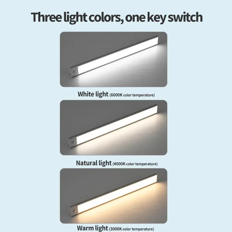 LED Under Cabinet Lights 10-50CM Motion Sensor Lamp USB Rechargeable Wireless Night Light Kitchen Bedroom Closet Indoor Lighting