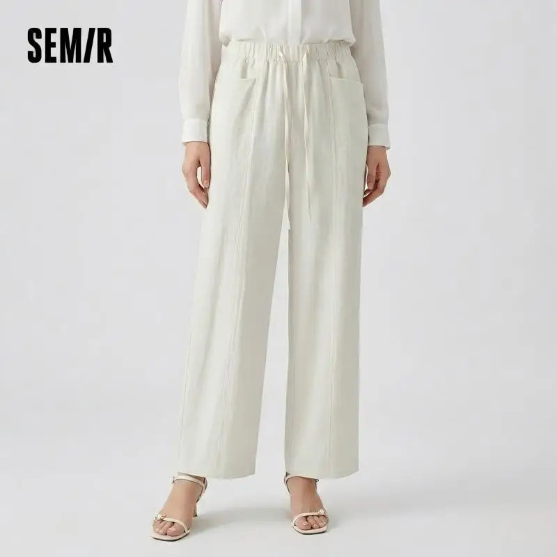 Semir Textured Pants Women 2026 Spring Ruffled Drapey Wide Leg Milk Fleece Pants Casual Elegant Fashion Trousers