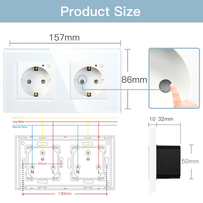 BSEED EU Electrical Wifi Smart Socket Wall Plug With Power Monitor Timing Function Tuya Alexa Smart Home Wireless Control 16A