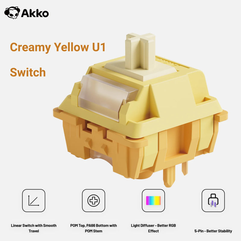 Akko Creamy Yellow U1 45g±8g Linear Switch Factory-lubed Smooth 5Pins Hot-swappable MX Switches Mechanical Keyboard Accessories