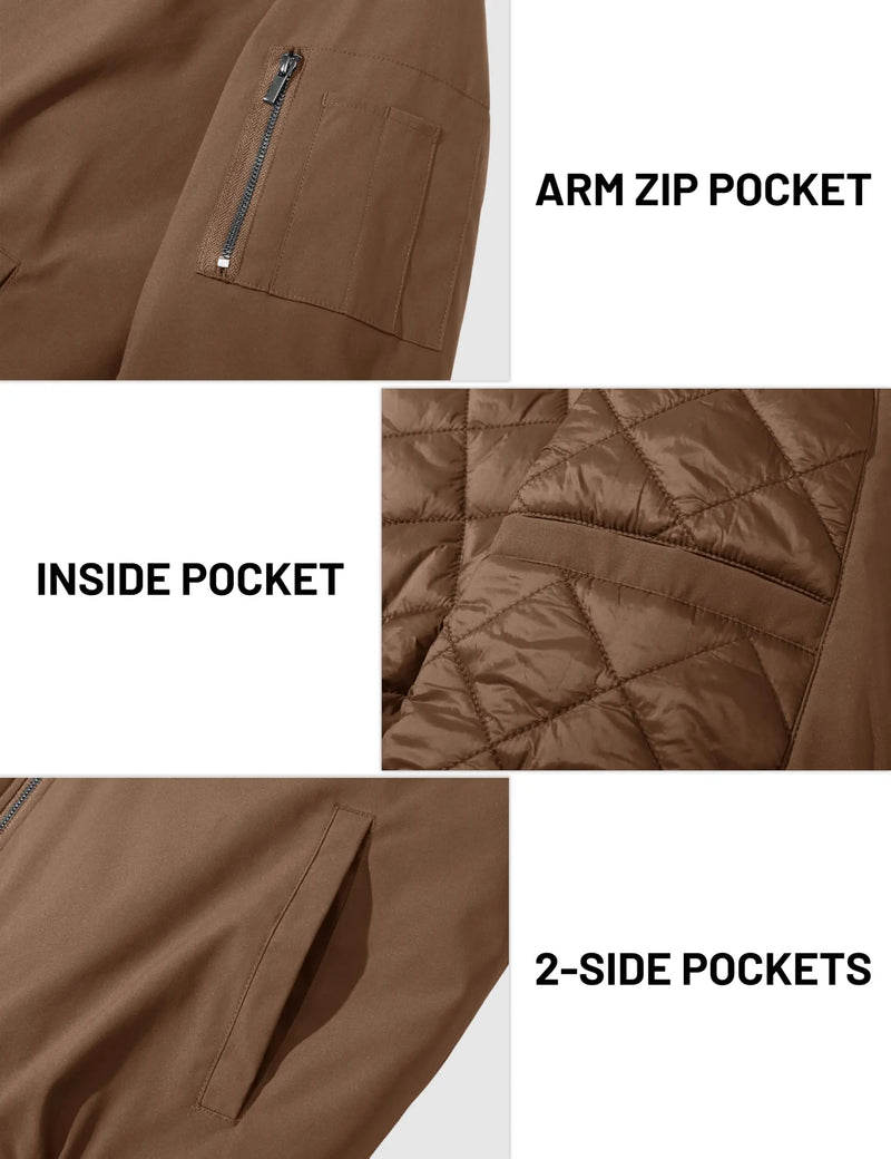 TACVASEN Men's Autumn And Winter Full-Zip Padded Jacket Warm Polyester Waterproof Coat with 5 Pockets for Casual Outdoor Wear