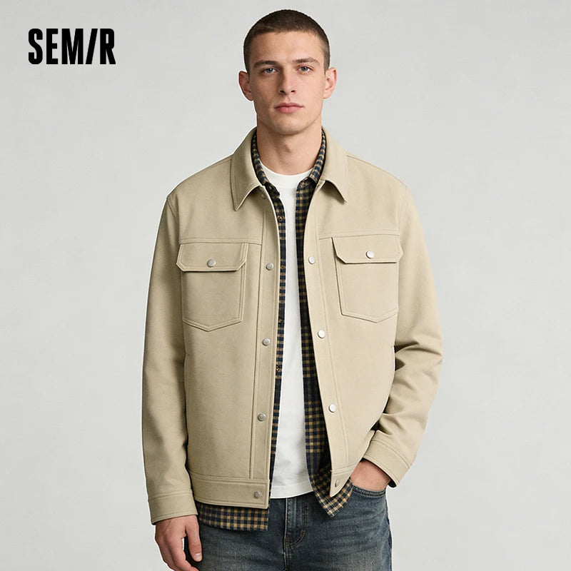 Semir Solid Color Jacket Men 2026 Spring Cargo Style Minimalist Versatile Knitted Casual Comfortable Daily Wear Top