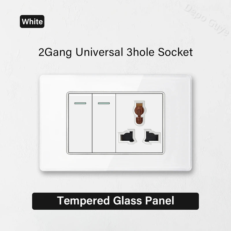 White Tempered Glass Panel Wall Light Switch Rocker Button EU Sockets Fast Charging CAT6 TV Power Outlet 118*75mm 16A AC110-250V