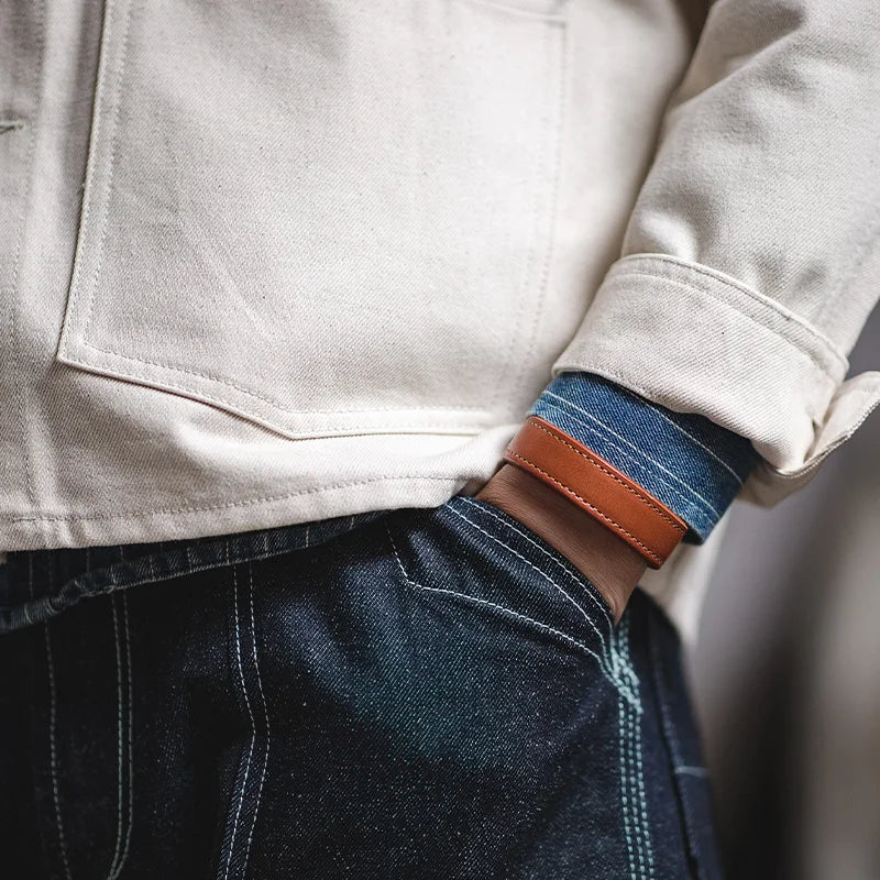 Maden Letter Leather Cuff Bracelets For Men Adjustable Handmade Wristband Khaki Bracelet Brown Print Indian Thunderbird Jewelry