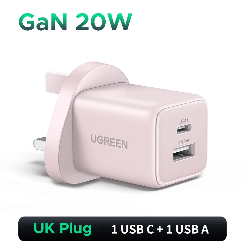 UGREEN 20W GaN Charger Mini USB C Phone Charger PD3.0 QC3.0 For iPhone 17 16 15 Pro Max Samsung S25 Xiaomi Tablet iPad Air Pro