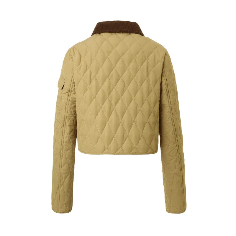 Women's Short-length Long-sleeve Winter Cotton Coat with A Single-breasted Lapel; Available in Apricot, Black, and Army Green.