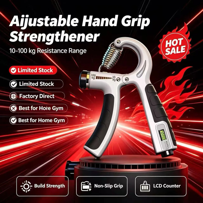 Adjustable Electronic Counting Grip Strength Device 10-100kg, Suitable for Male and Female Muscle Exercise and Fitness, Hand Str
