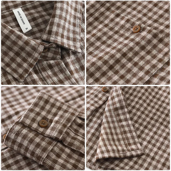 Spring Autumn Vintage Plaid Long Sleeve Shirts for Men Clothing Trend Big Pockets Soft Tops CM7390