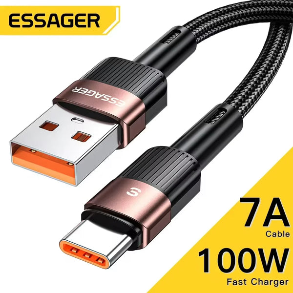 ខ្សែសាក Essager 7A USB Type C សម្រាប់ Realme Huawei P30 Pro 66W ខ្សែសាកទិន្នន័យលឿន USB-C សម្រាប់ Samsung Oneplus Poco F3