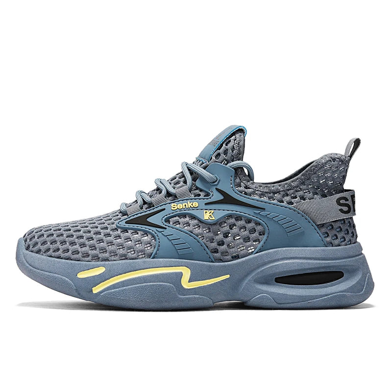 Men Sports Shoes Fashionable Lace Up Breathable Mesh New Anti Slip Wear-resistant Soft Sole Comfort Outdoor Walking Tennis Shoes