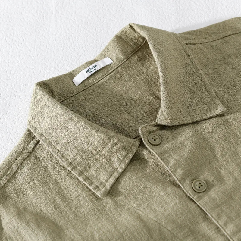 70% ramie 30% cotton high-quality men's long-sleeved shirt  daily casual wear, retro Harajuku style, solid color outdoor jacket