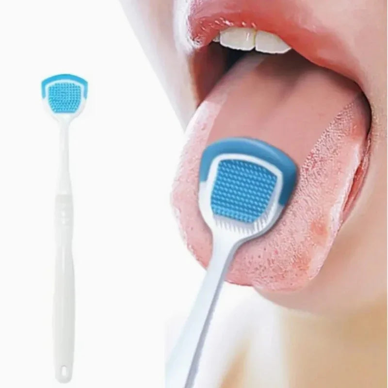 Double Effect Tongue Coating Brush  , Cleaning & Scraping for Plaque Removal, Tongue Cleaning Brush, Home Dental Care, Gum Care