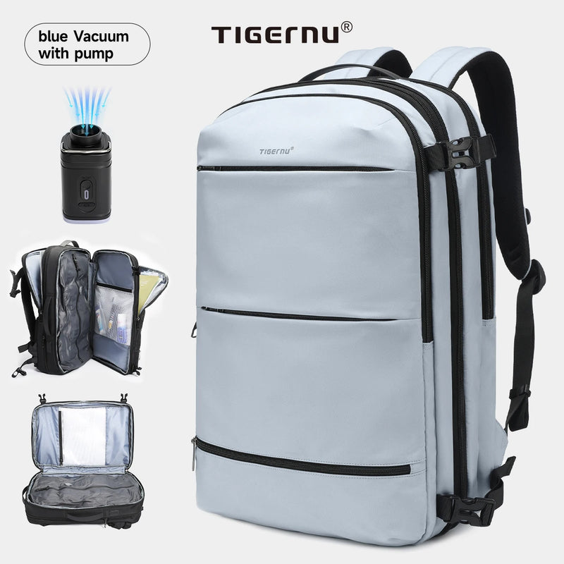 Tigernu Vacuum Compression Backpacks Men Travel Backpack Expandable USB Bag Large Capacity 17 Laptop Bags For School Cabin Bags