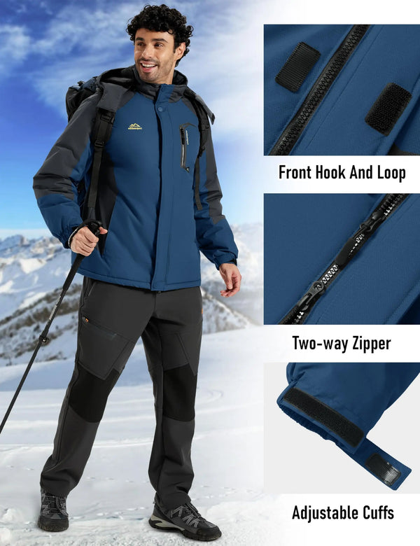 TACVASEN Men's Winter Parka Ski Jackets Waterproof Fleece Lined Snow Coats Padded Daily Hiking Outdoor Thermal Hooded Jackets